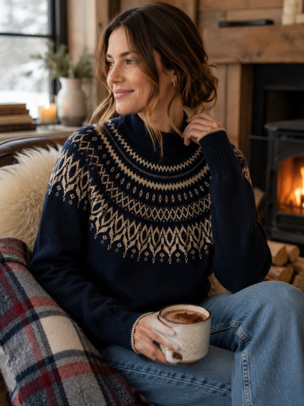 Joules Elvie Navy Gold Embellished Fair Isle Mohair Wool Sweater Large US 10